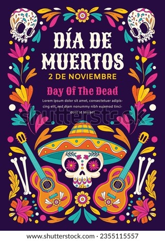 Dia de muertos background. English Translation - Day of the Dead. Mexican Dia de muertos celebration. November 2. Vector illustration. Poster, Banner, Flyer, Greeting Card, Invitation Card, Template. Royalty-Free Stock Photo #2355115557