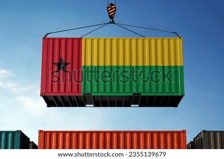 Freight containers with Guinea-Bissau flag, clouds background