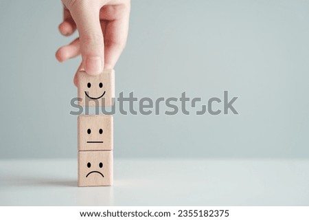 Mental health assessment, World mental health day, think positive, Feedback rating, positive customer service review and satisfaction survey concept. Select happy from normal and Sad emotion. Royalty-Free Stock Photo #2355182375