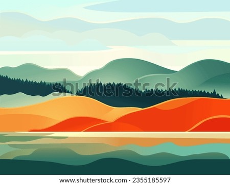 Decorative landscape stylized as a background, figuratively reminiscent of the nature of the northern latitudes. Vector illustration.