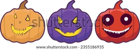 Set of colorful and scary looking Halloween pumpkins isolated on background