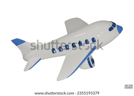 Blue Airplane 3d vector cartoon icon. Airplane isolated on white background. Summer Journey, Time to Travel concept. 3D vector illustration.