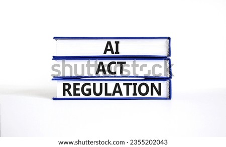 AI act regulation symbol. Concept words AI artificial intelligence act regulation on beautiful book. Beautiful white table white background. Business AI act regulation concept Copy space