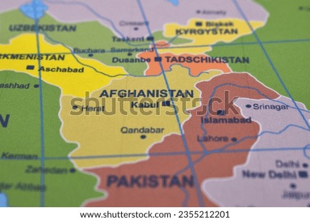 macro view of a political map of Afghanistan