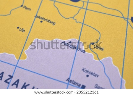 macro view of a political map of Turkmenistan, Uzbekistan, Kasakhstan