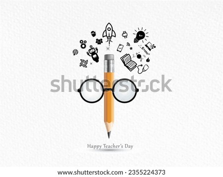 Vector illustration of Teachers day or Greeting card design. Educational symbol icon design with Book, pencil background. Royalty-Free Stock Photo #2355224373