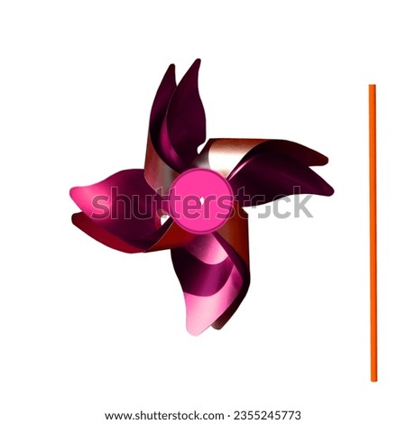 Pink pinwheel on stick on isolated white background ( photo prepared for animation )