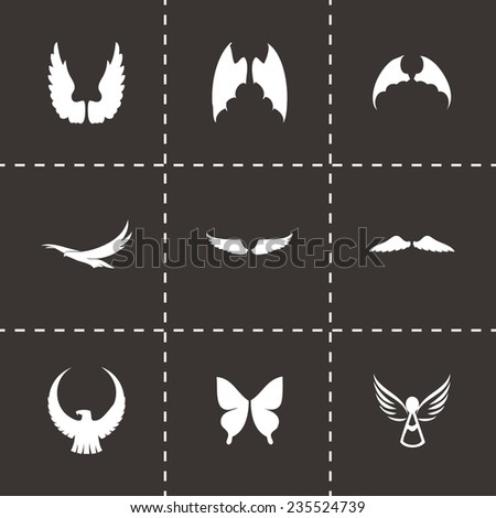 Vector wing icon set on black background