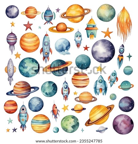 Set of Galaxy Clipart Painted in Watercolor