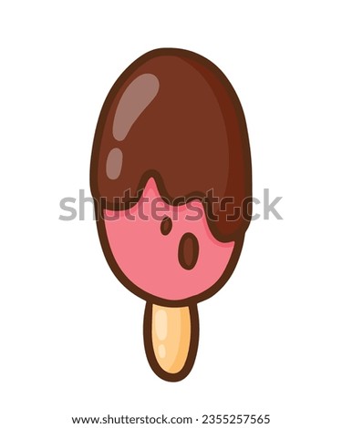Hand drawn pink popsicle ice cream stick vector in strawberry and chocolate flavor clip art for summer drink element decoration isolated on white background