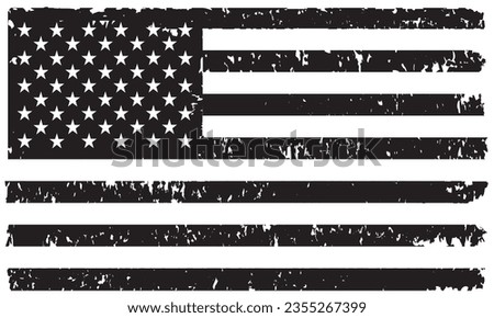 Grunge distressed black and white american flag.