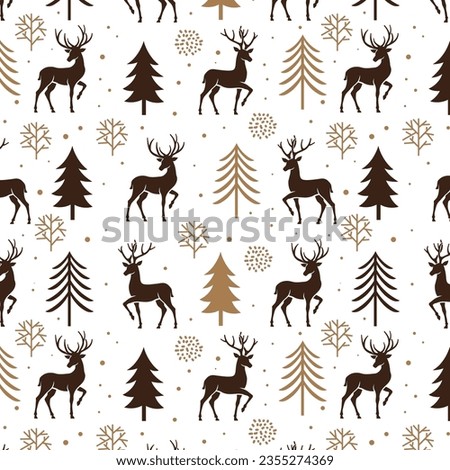 deer and pine tree Vector illustration seamless pattern