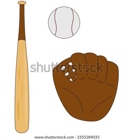 outline baseball bat, baseball ball and baseball glove for sport elements 