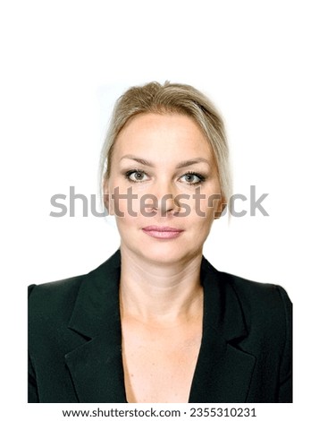 photo of a woman 40 years old on a passport on a white background