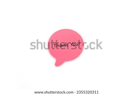 Pink Post it Note Speech Bubble with Hand Written Thank You Text