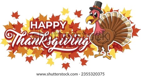 Pilgrim Turkey Thanksgiving bird animal cartoon character wearing a pilgrims hat and giving a thumbs up

