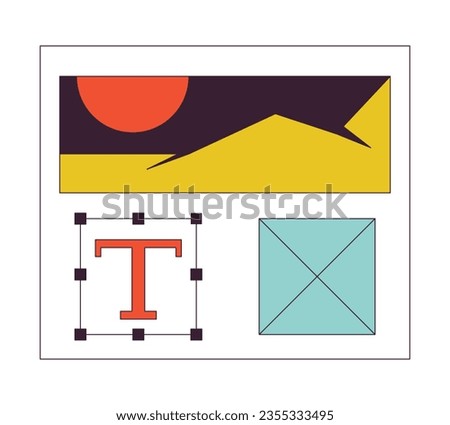 Graphic designer software flat line color isolated vector object. Add text, color palette. Editable clip art image on white background. Simple outline cartoon spot illustration for web design