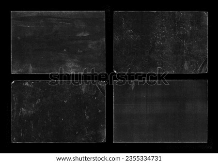 Set of Old Black Empty Aged Vintage Retro Damaged Paper Cardboard Photo Card. Blank Frame. Rough Grunge Shabby Scratched Texture. Distressed Overlay Surface for Collage Royalty-Free Stock Photo #2355334731