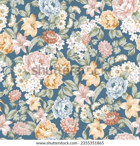 Digital floral allover design pattern seamless textile vector file professional work Royalty-Free Stock Photo #2355351865