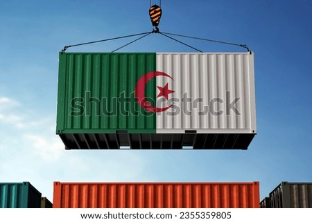 Freight containers with Algeria flag, clouds background