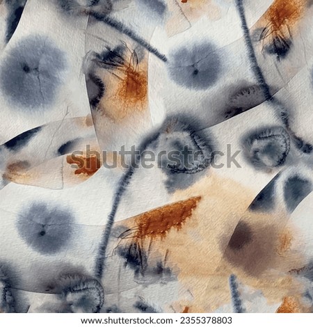 Seamless tie-dye pattern with round and linear animal batik background in brown and black. Tie design vector for textile digital printing Royalty-Free Stock Photo #2355378803