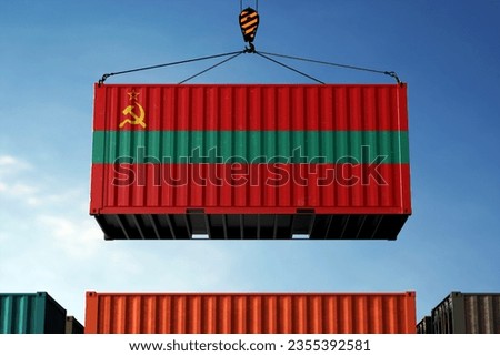 Freight containers with Transnistria flag, clouds background