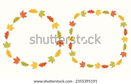 Clip art set of hand drawn wreaths of Autumn leaves on isolated background. Warm background for Autumn harvest, Thanksgiving, Halloween and seasonal celebration, textile, scrapbooking.