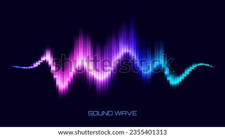 Speaking Sound Wave Vector Illustration. Digital EQ Equalizer Music or Voise Visualization. Purple Blue Colorful Dynamic Wave. Audio Rhytm Lines Graph of Frequency Spectrum.