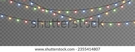Vector Christmas lights. Christmas garland PNG. Christmas lights PNG. Christmas decoration, colorful LED lamps.