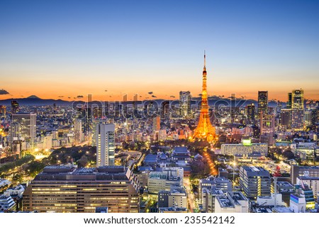 Tokyo, Japan skyline at Tokyo Tower.