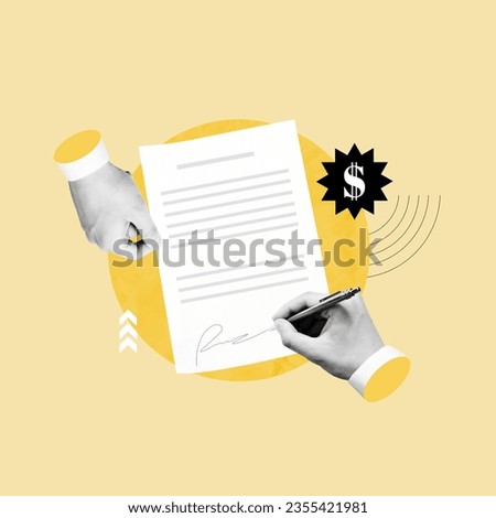 signing business document, business signature, signing document, company contract, important signature, business document, closing deal, board, concept, collage art, photo collage Royalty-Free Stock Photo #2355421981