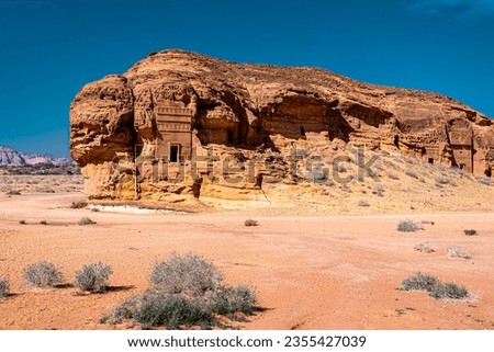 Hegra - UNESCO World Heritage Site in Saudi Arabia. Popular tourist attraction. Royalty-Free Stock Photo #2355427039