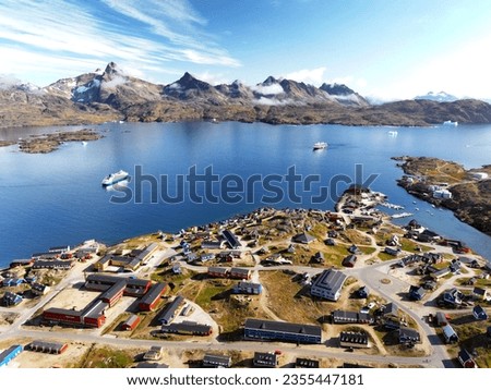 aerial view of Taliisaq town of Greenland in arctic ocean