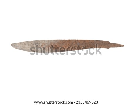Old rusty iron sword without handle on white background.