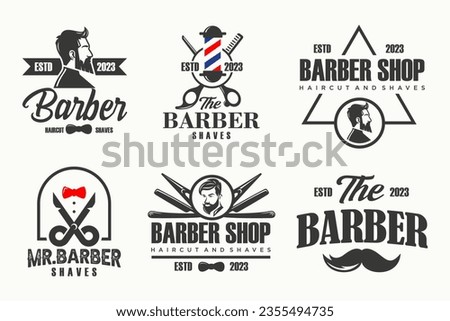 Set of vintage barber shop logo, labels, badges and design element.
