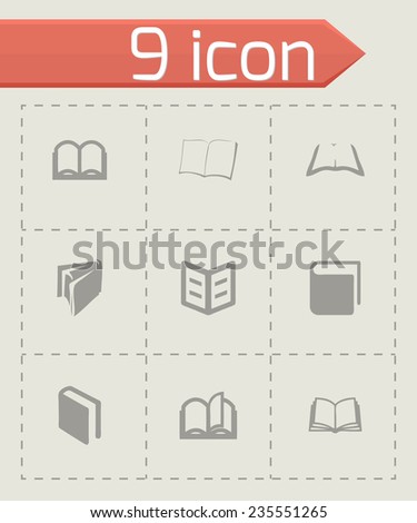 Vector book icon set on grey background