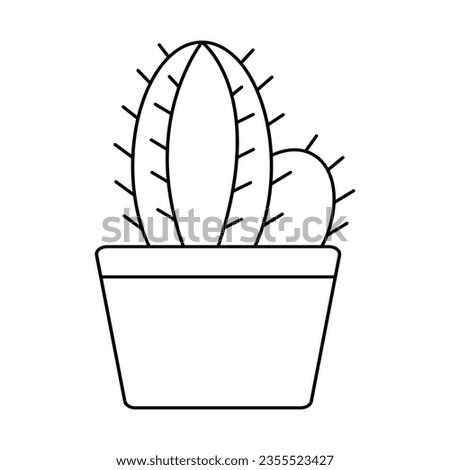 Cactus plant in pot. Line art style. Vector illustration isolated on white background
