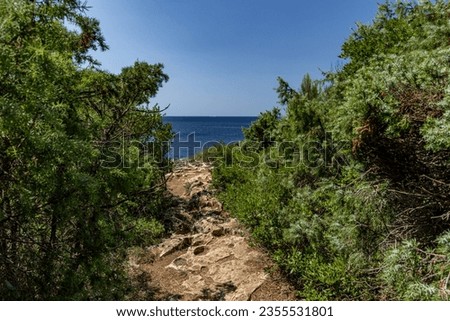 Wild nature stony beaches Kamenjak Peninsula Pula landscape in Croatia Royalty-Free Stock Photo #2355531801