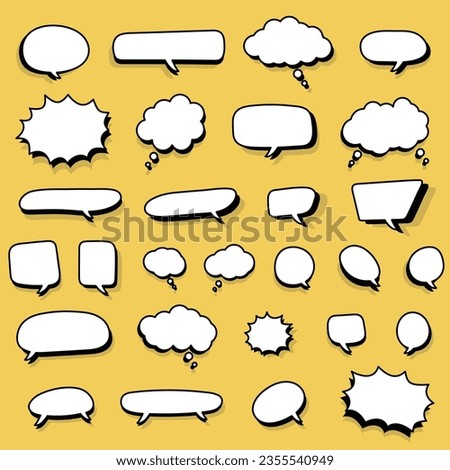 Talking bubble style of thinking sign symbol vector illustration on yellow background. Web chatting box and comic dialogue design.