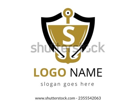 letter S with Anchor Logo Design Template. Marine, Sailing Boat Logo
