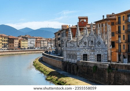 view of the old town in pisa with Santa Maria della Spina and arno river,italy