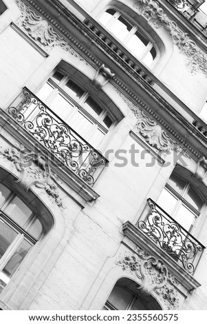 Paris, France. Blurry Gorgeous Parisian Building Facade in Black and White. Abstract Paris Architecture View.