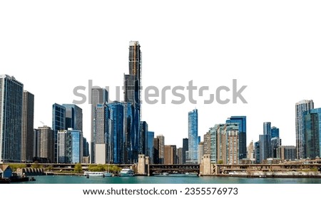 Chicago skyline isolated at white background, United States