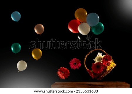 Floating Balloons with Flower Basket