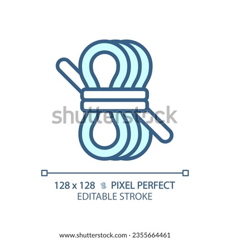 2D pixel perfect blue rope icon, isolated vector, editable hiking gear thin line illustration.