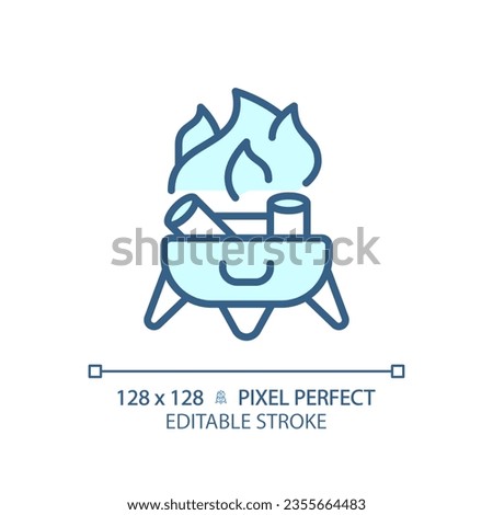 2D pixel perfect blue campfire icon, isolated vector, editable hiking gear thin line illustration.