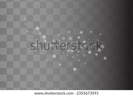 White Snowfall Vector Transparent Background. Xmas Silver Snow Pattern. Snowflake Winter Banner.
