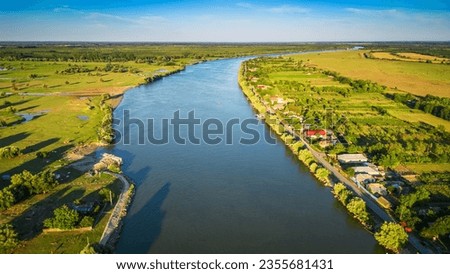 Tulcea, Romania. Sulina Branch, marine navigation on Danube River, Partizani village.