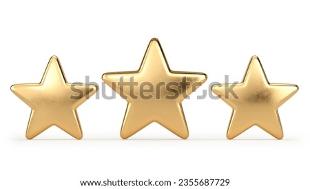 Three golden stars on a white background. 3D illustration Royalty-Free Stock Photo #2355687729