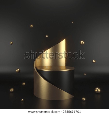 Elegant Scene with a Glowing Black and Gold Podium